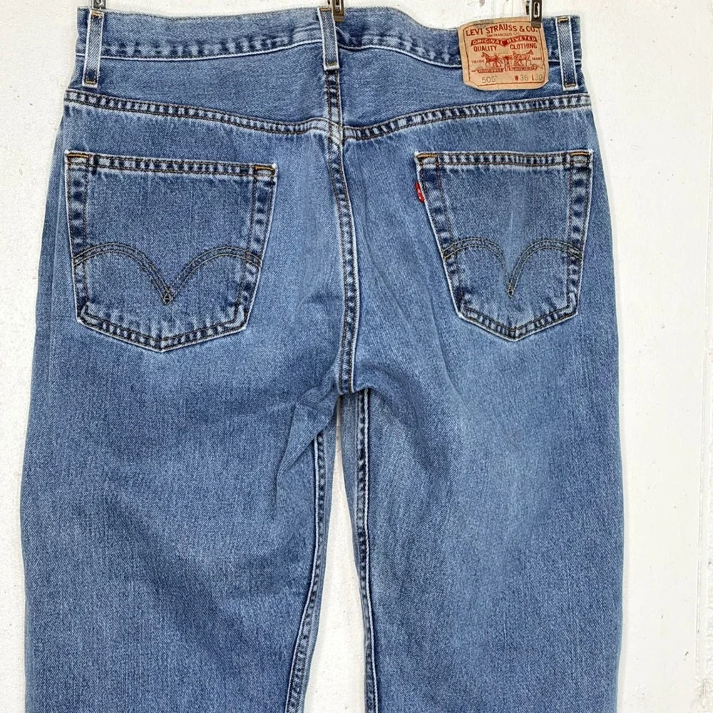Levis 505 Regular Fit‎ Jeans 36x30 Blue Medium Wash Straight Leg Denim Mens